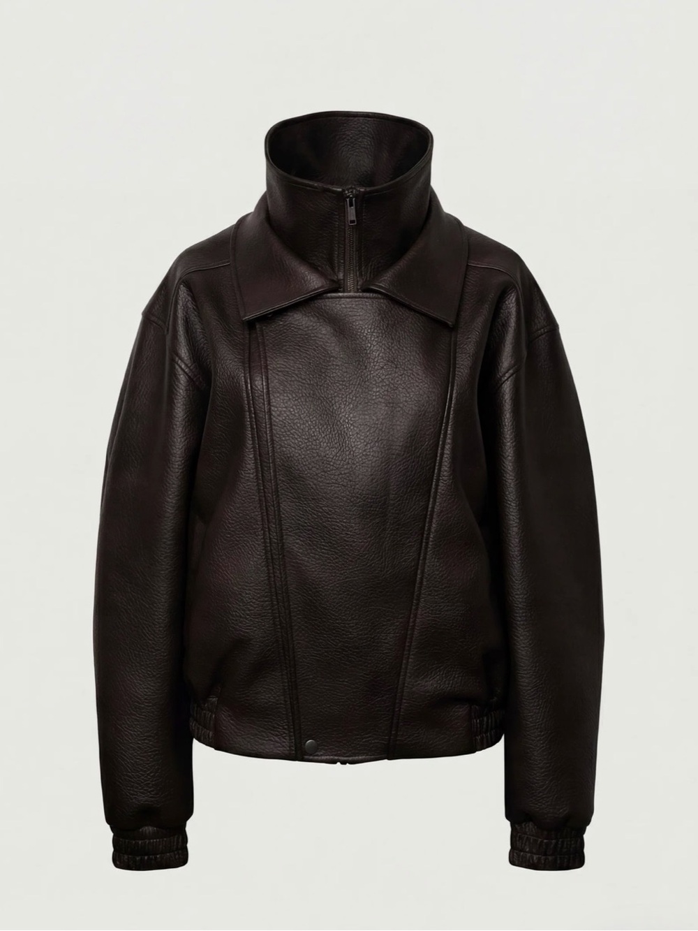 NWT OAK + FORT Dark Brown Vegan Leather Bomber Jacket - Picture 3 of 7